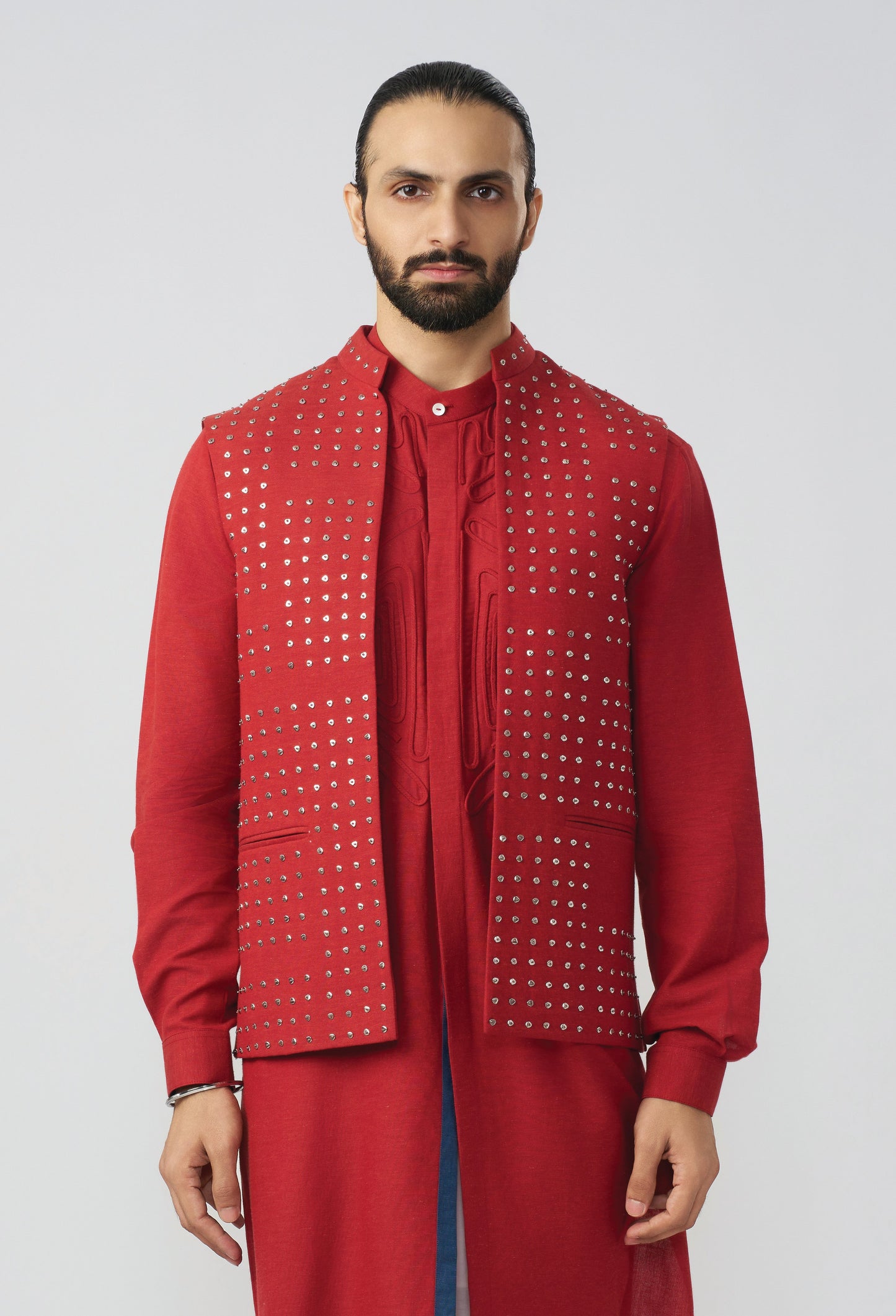 Block Studded Bandi Jacket - Royal Blue