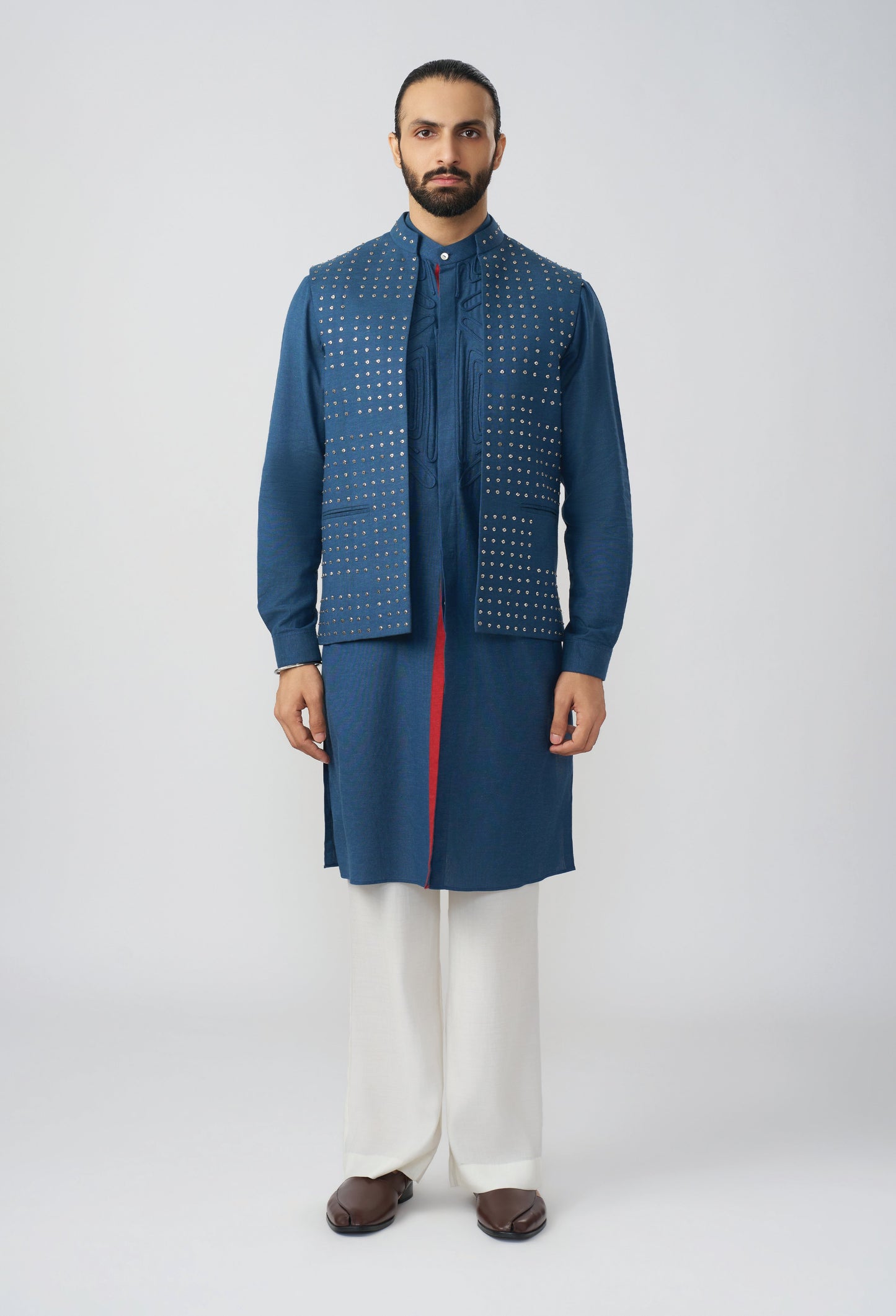 Block Studded Bandi Jacket - Rust