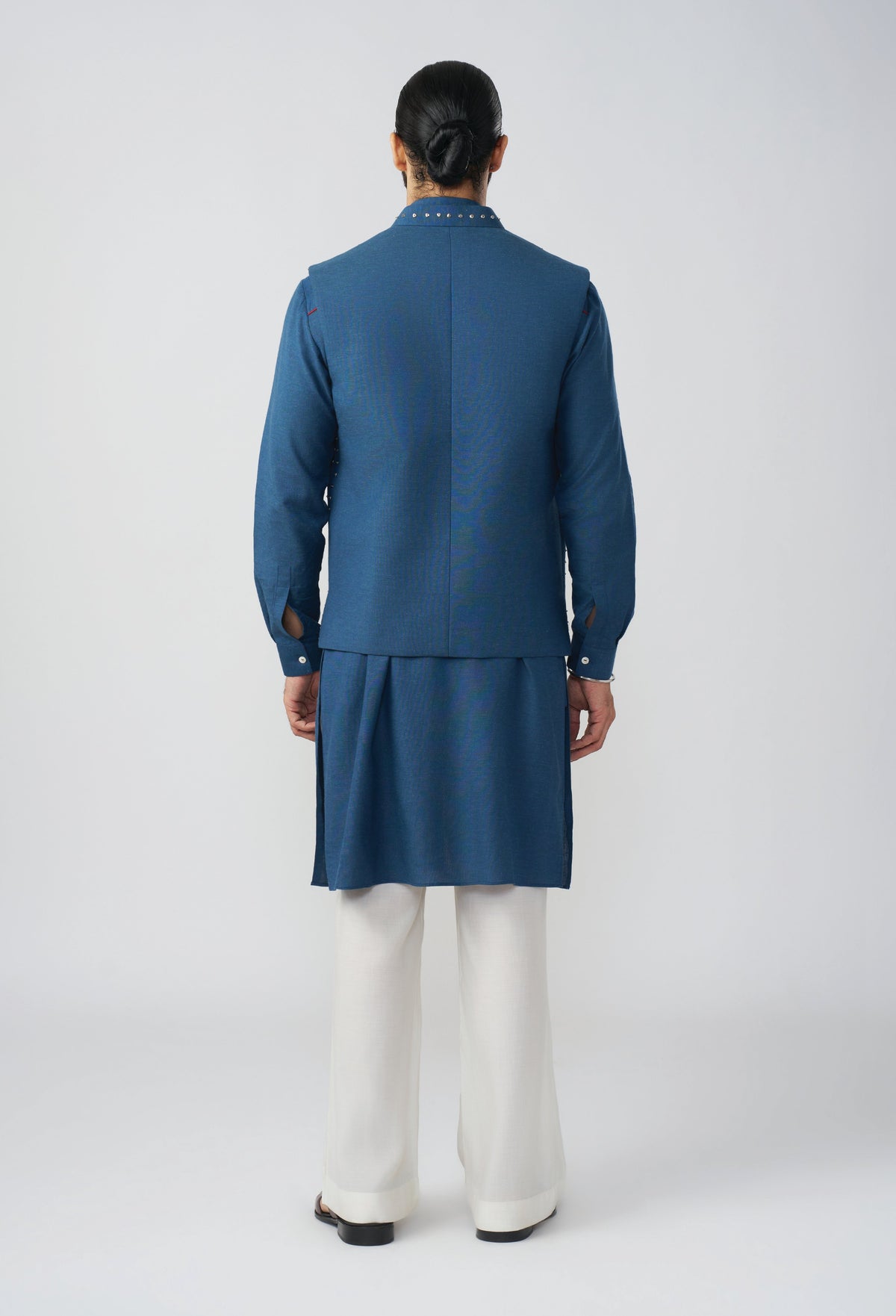 Block Studded Bandi Jacket Set - Royal Blue