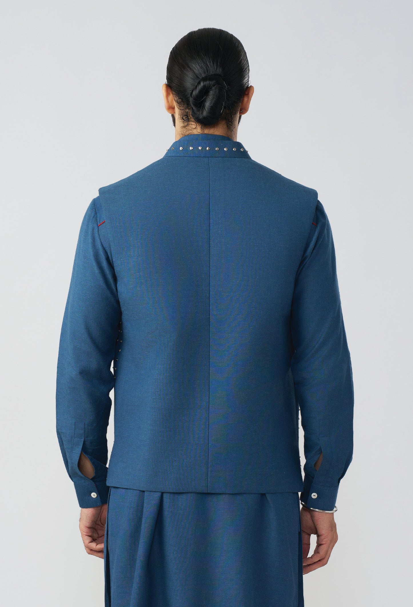 Block Studded Bandi Jacket Set - Royal Blue
