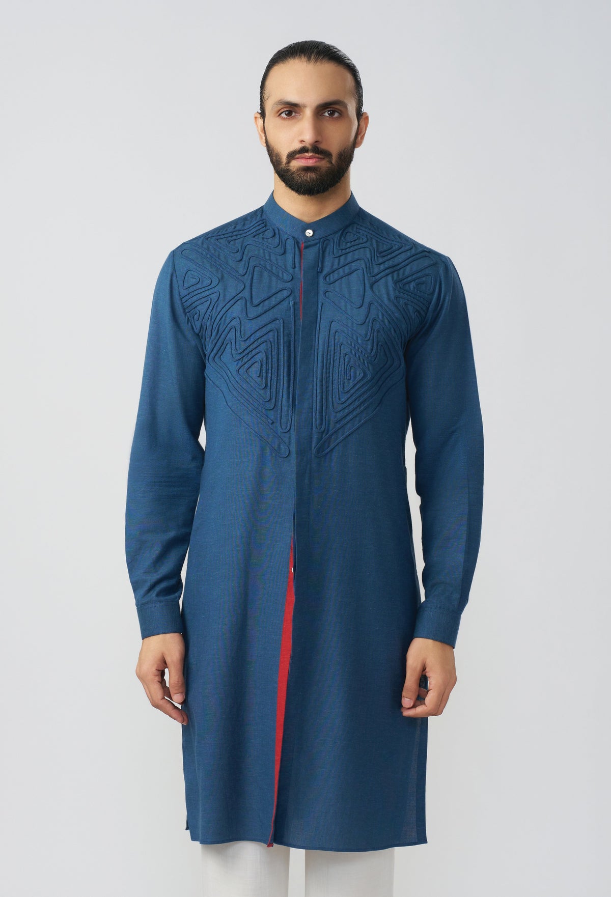 Block Studded Bandi Jacket Set - Royal Blue