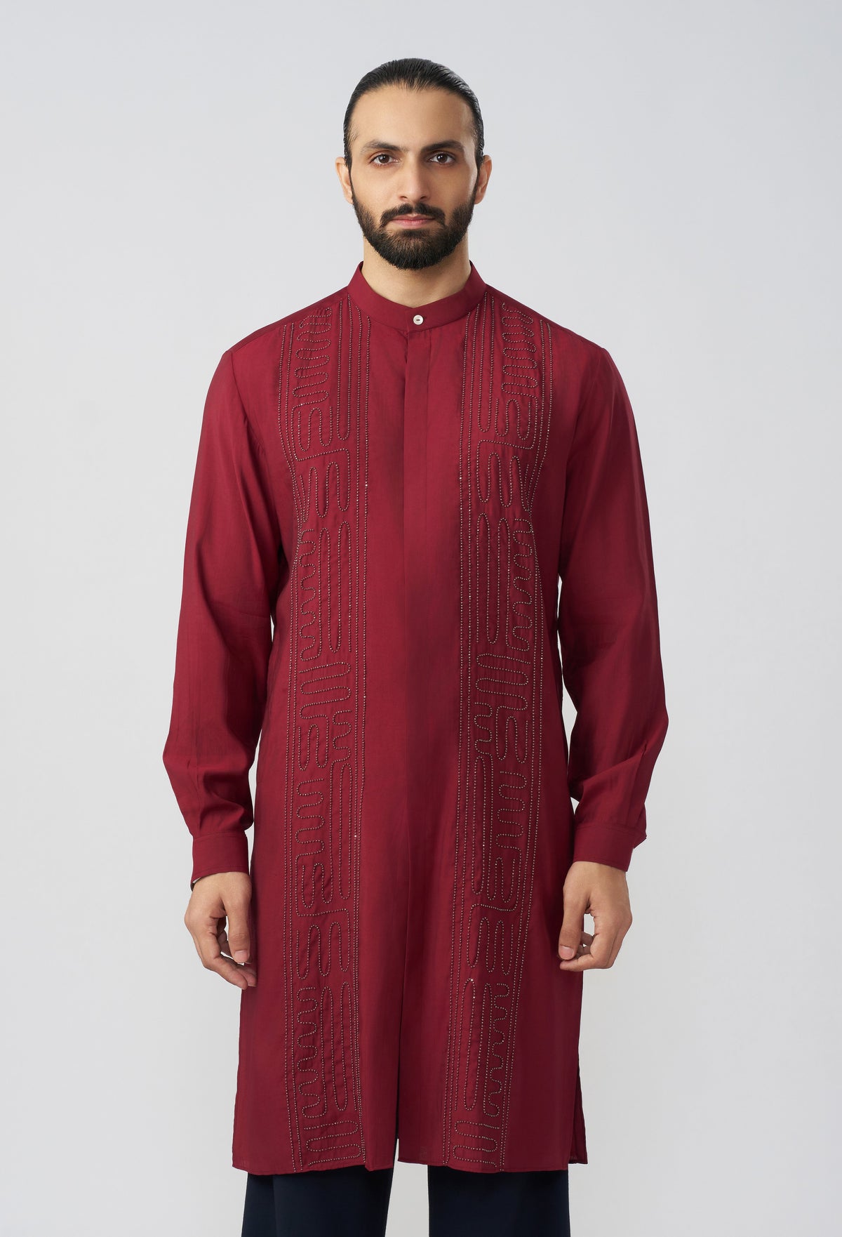 Carved Lines Kurta - Maroon