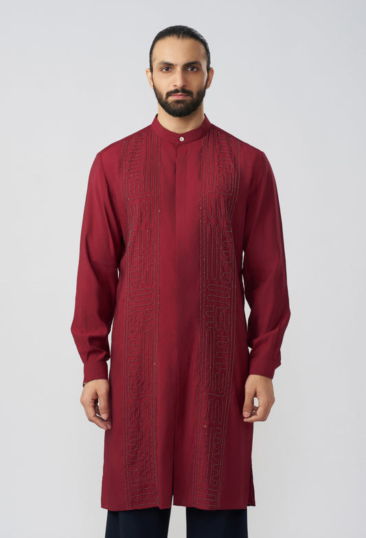 Carved Lines Kurta - Maroon