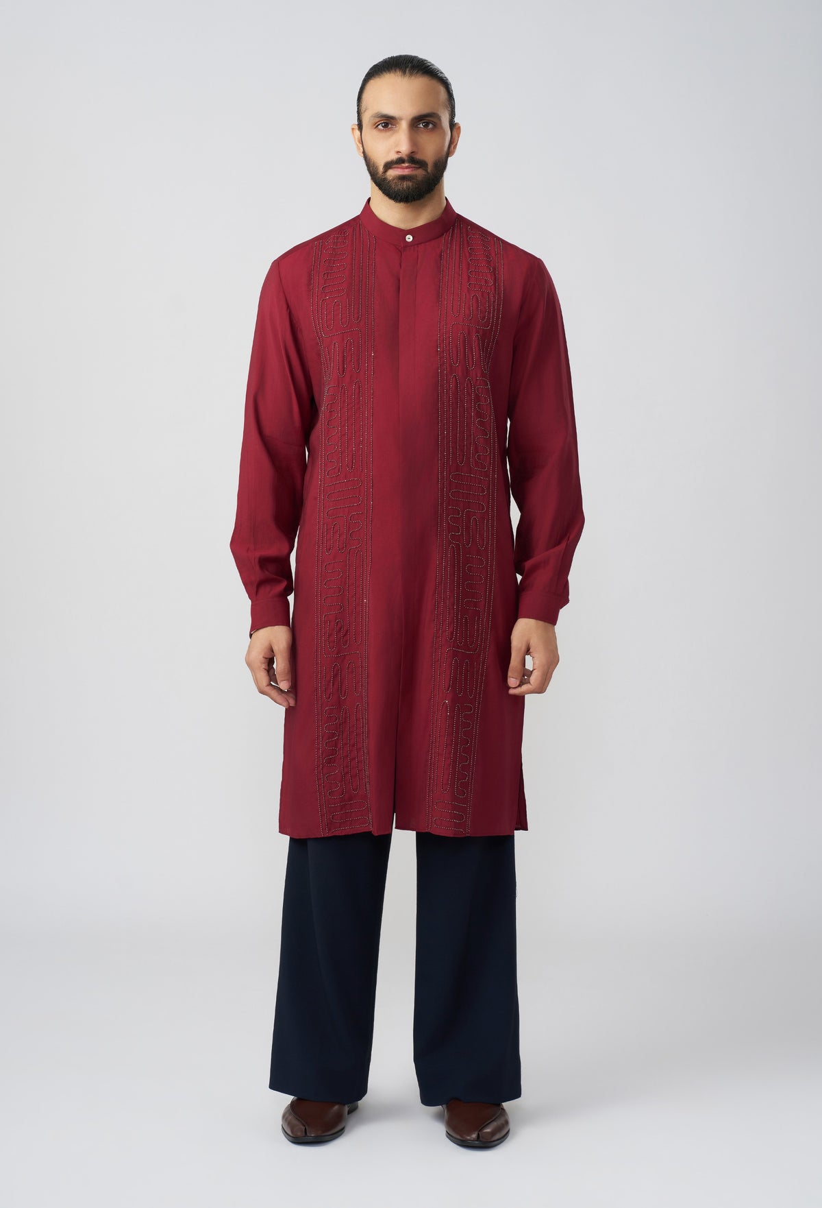 Carved Lines Kurta - Maroon