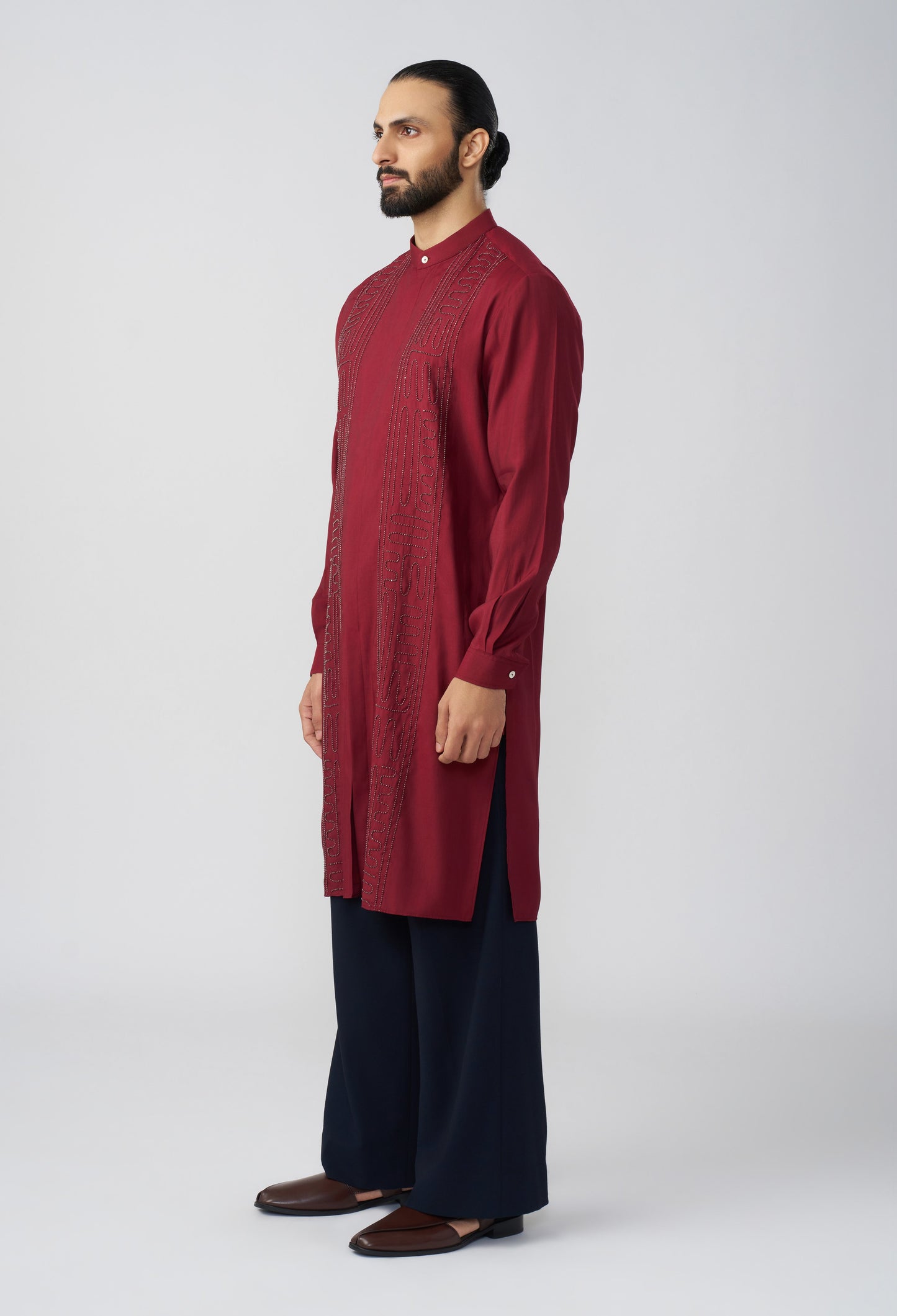 Carved Lines Kurta - Maroon