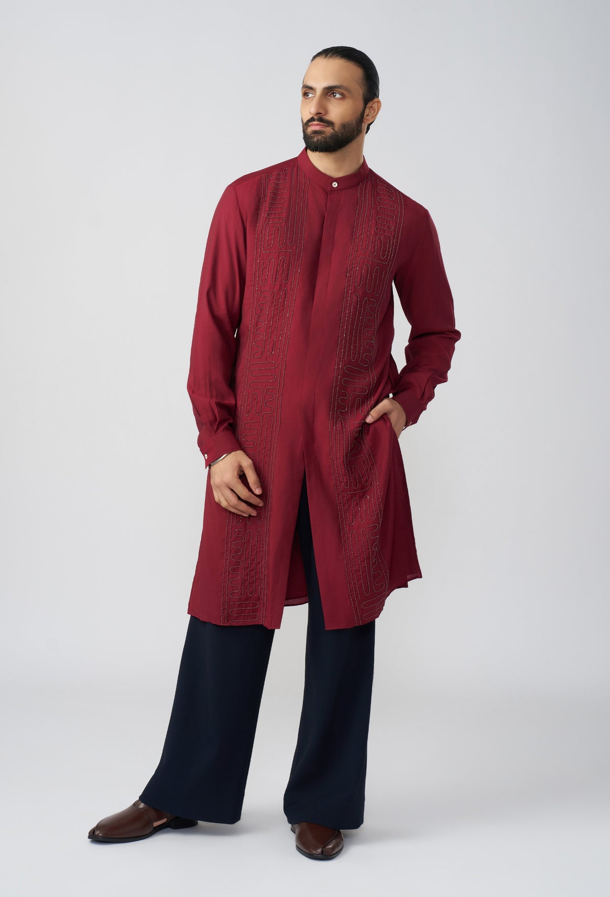 Carved Lines Kurta - Maroon