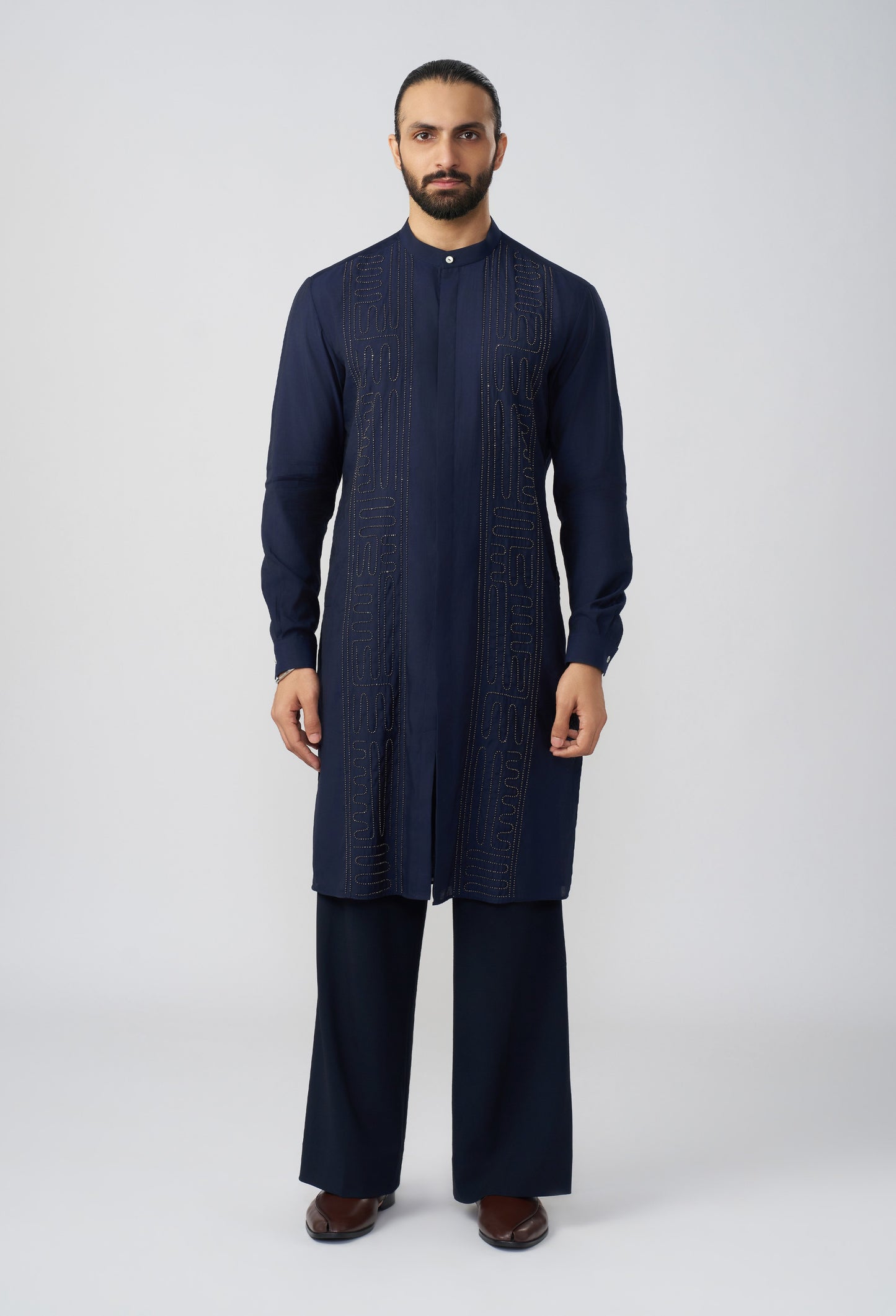 Carved Lines Kurta - Navy Blue