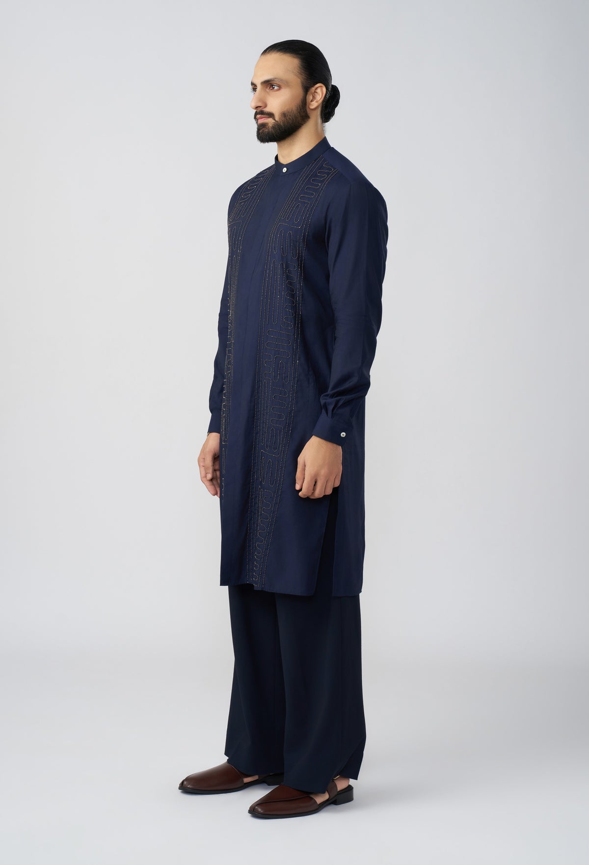 Carved Lines Kurta - Navy Blue