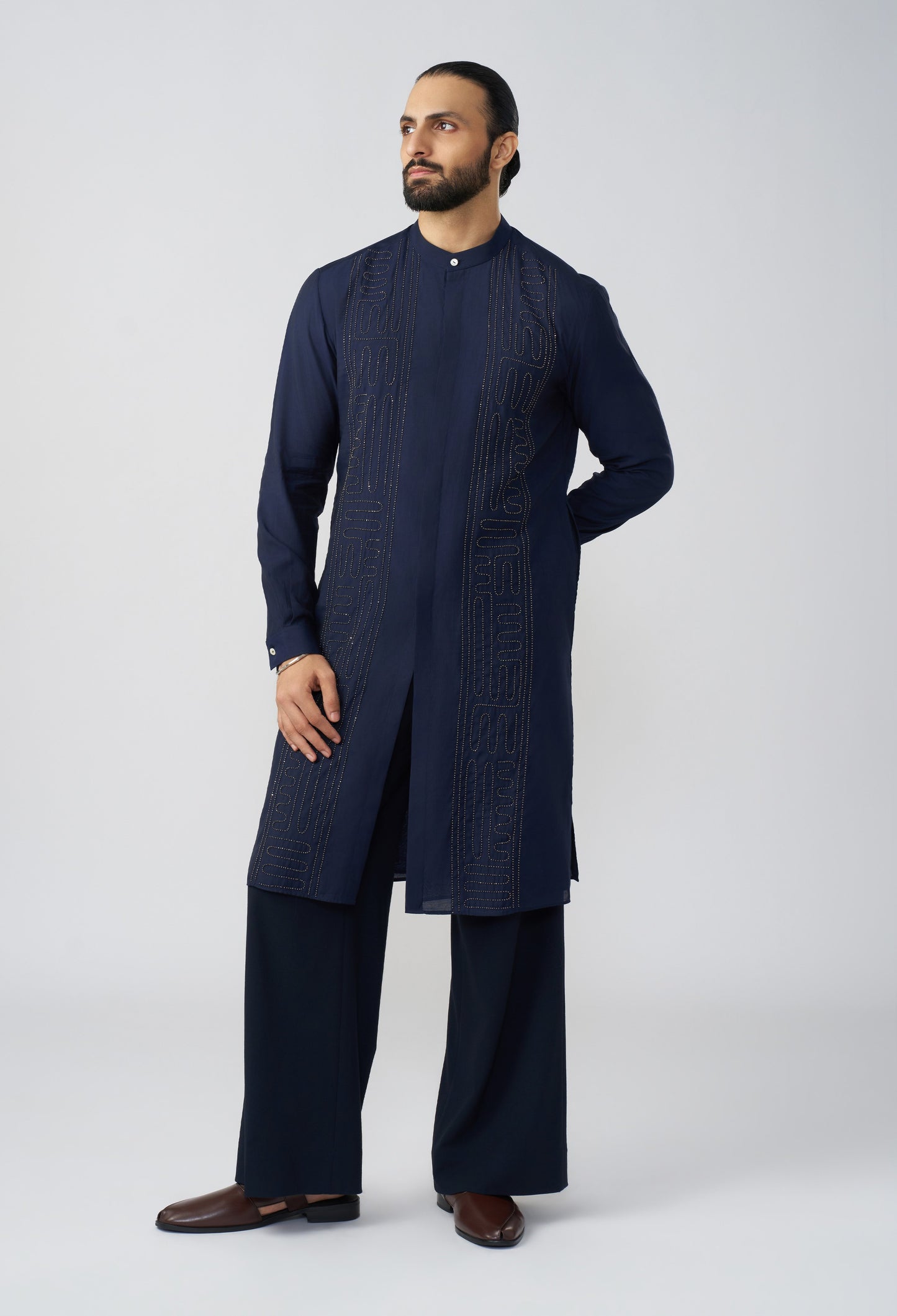 Carved Lines Kurta - Navy Blue