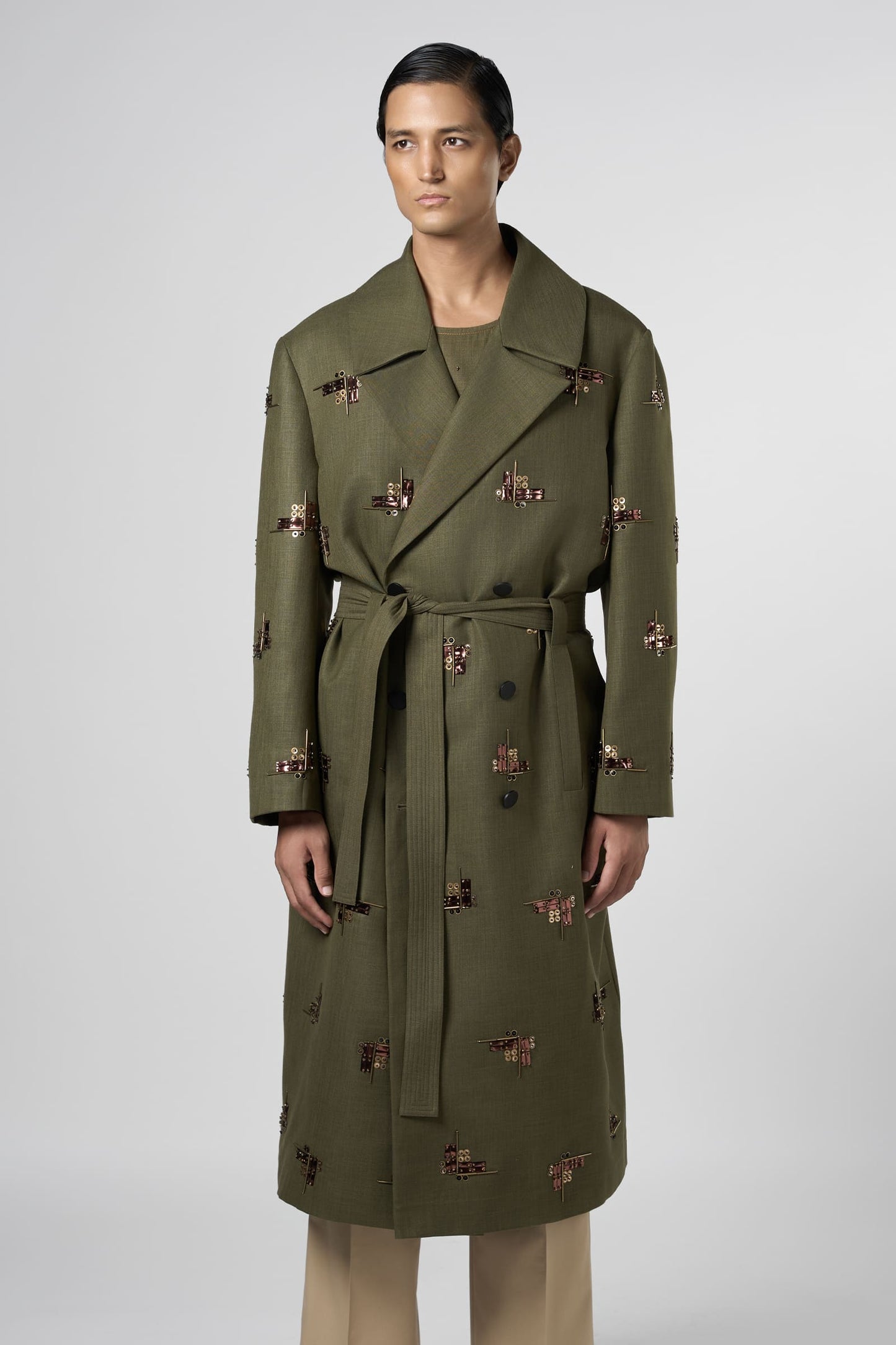 Beam Embroidered Motif Trench