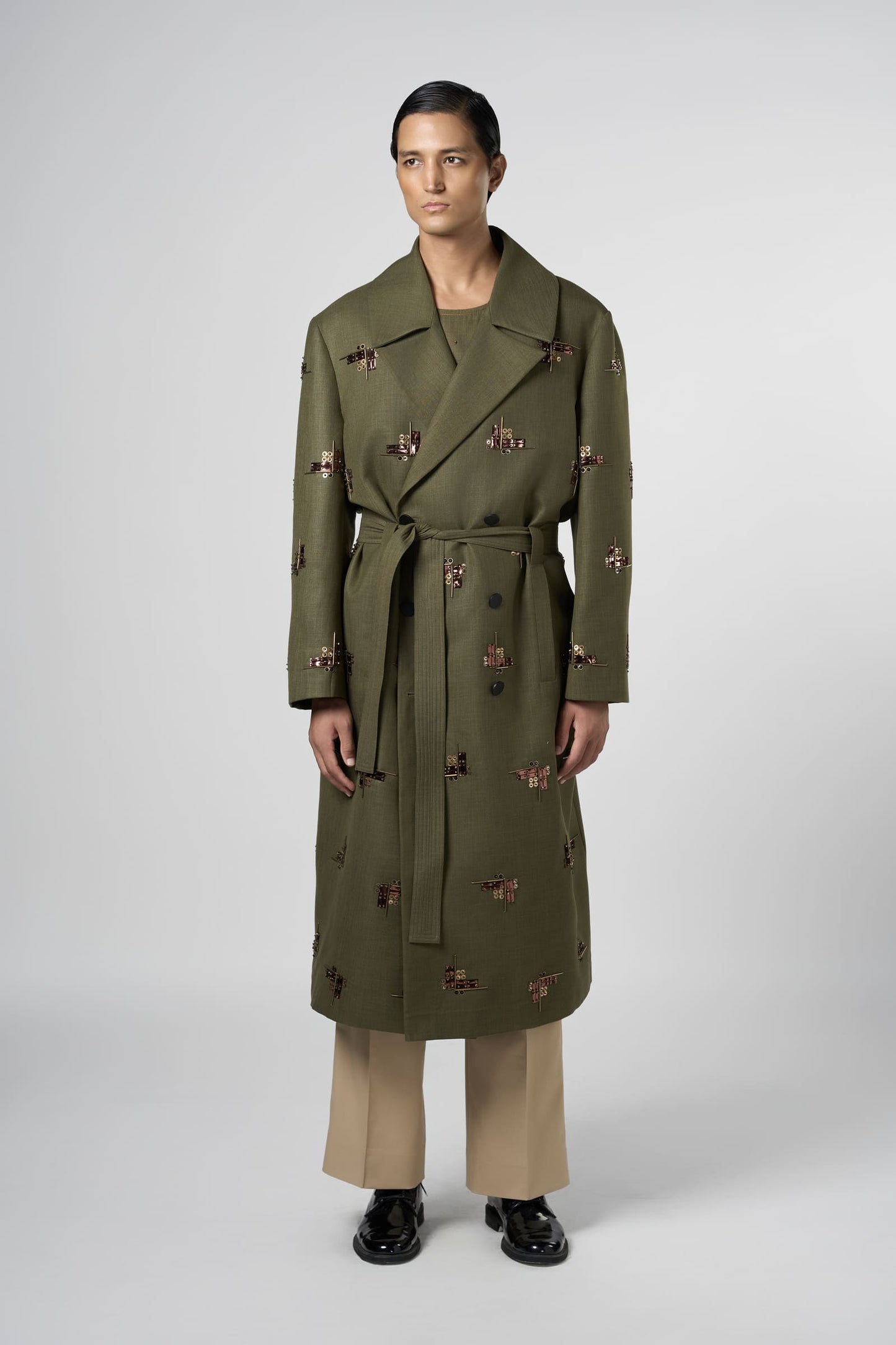 Beam Embroidered Motif Trench