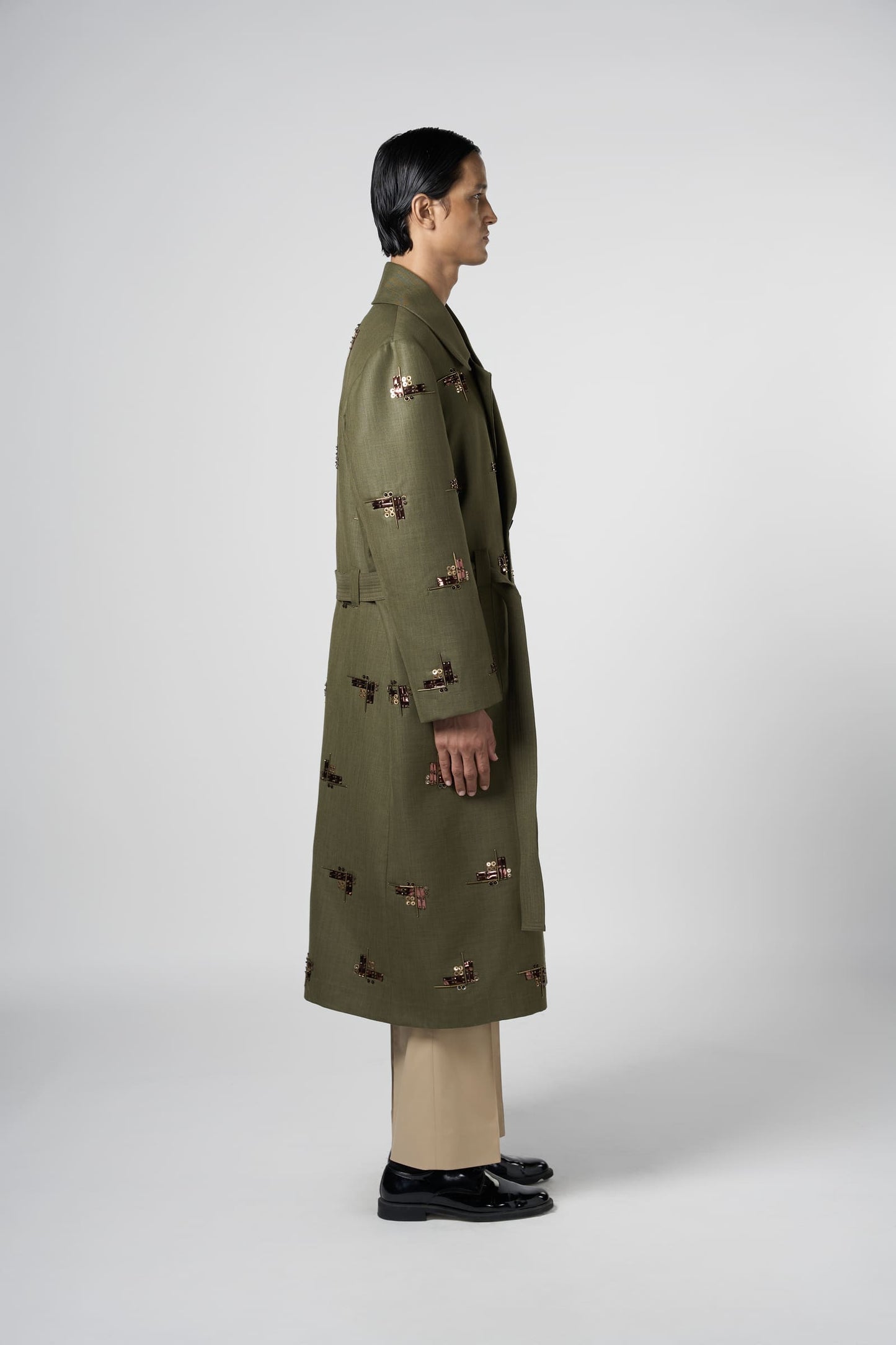 Beam Embroidered Motif Trench