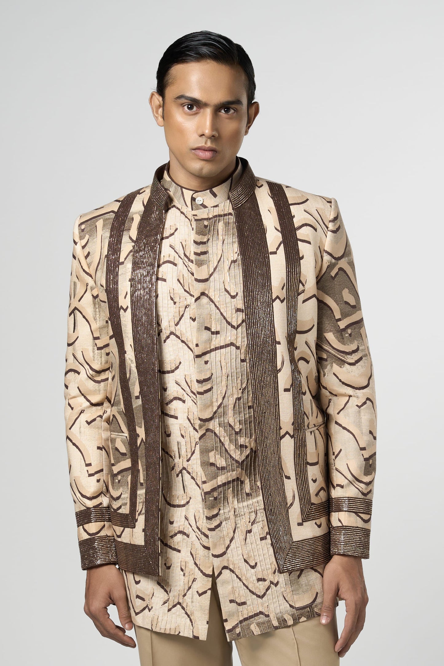 Beige Stucco Print Open Jacket