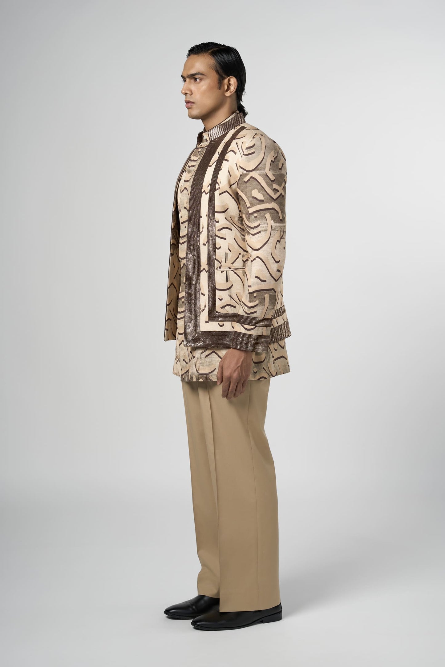 Beige Stucco Print Open Jacket