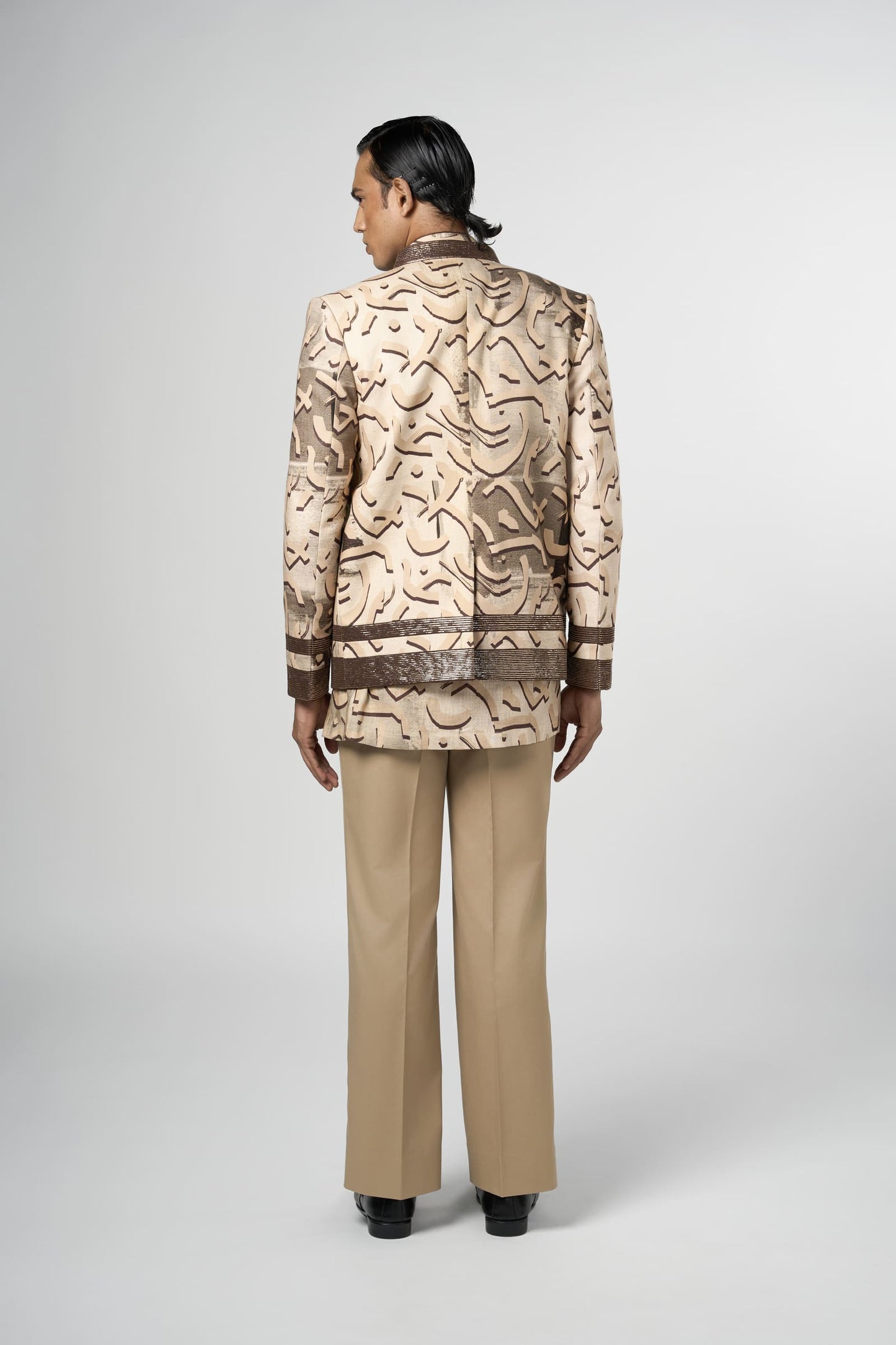 Beige Stucco Print Open Jacket