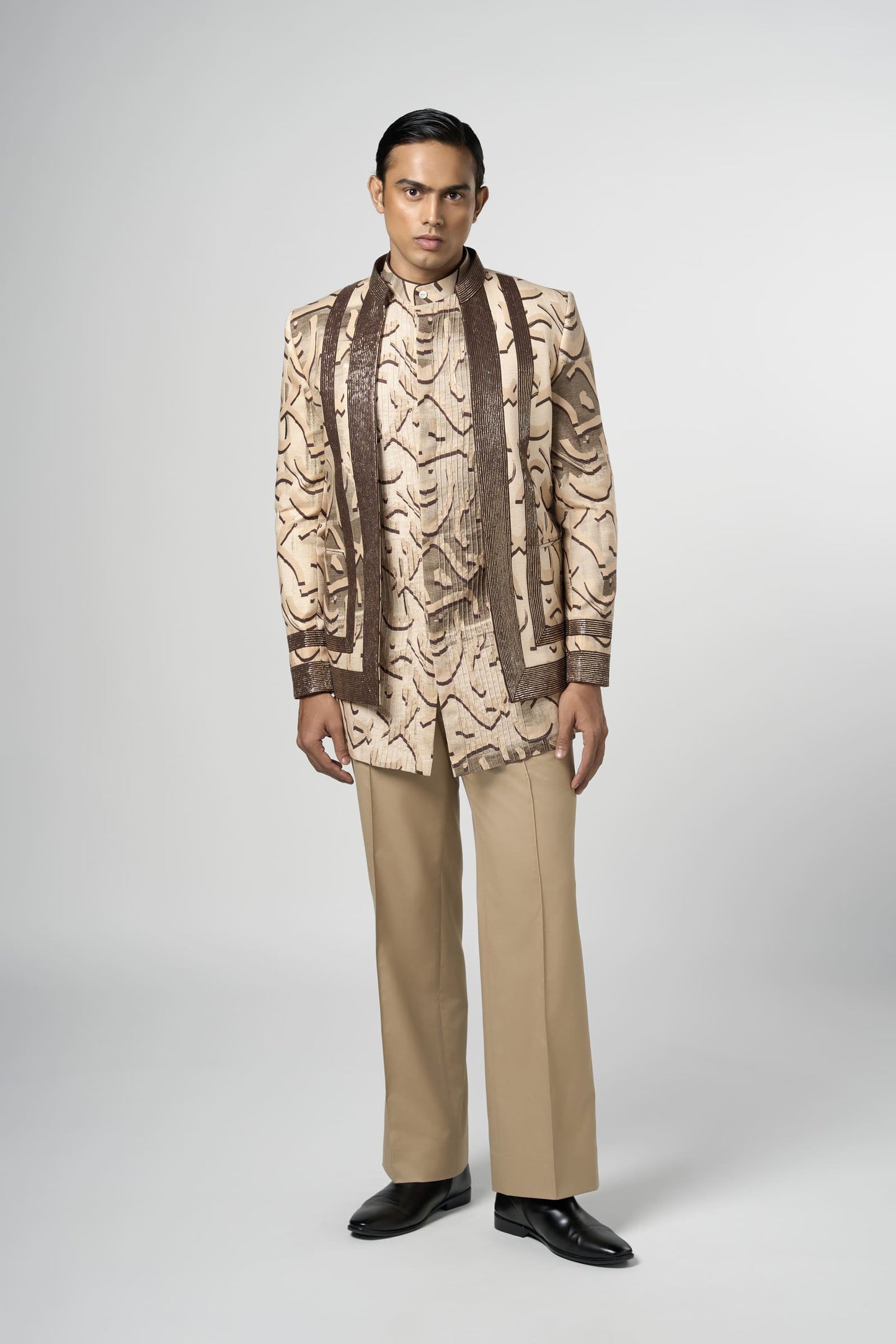 Beige Stucco Print Open Jacket