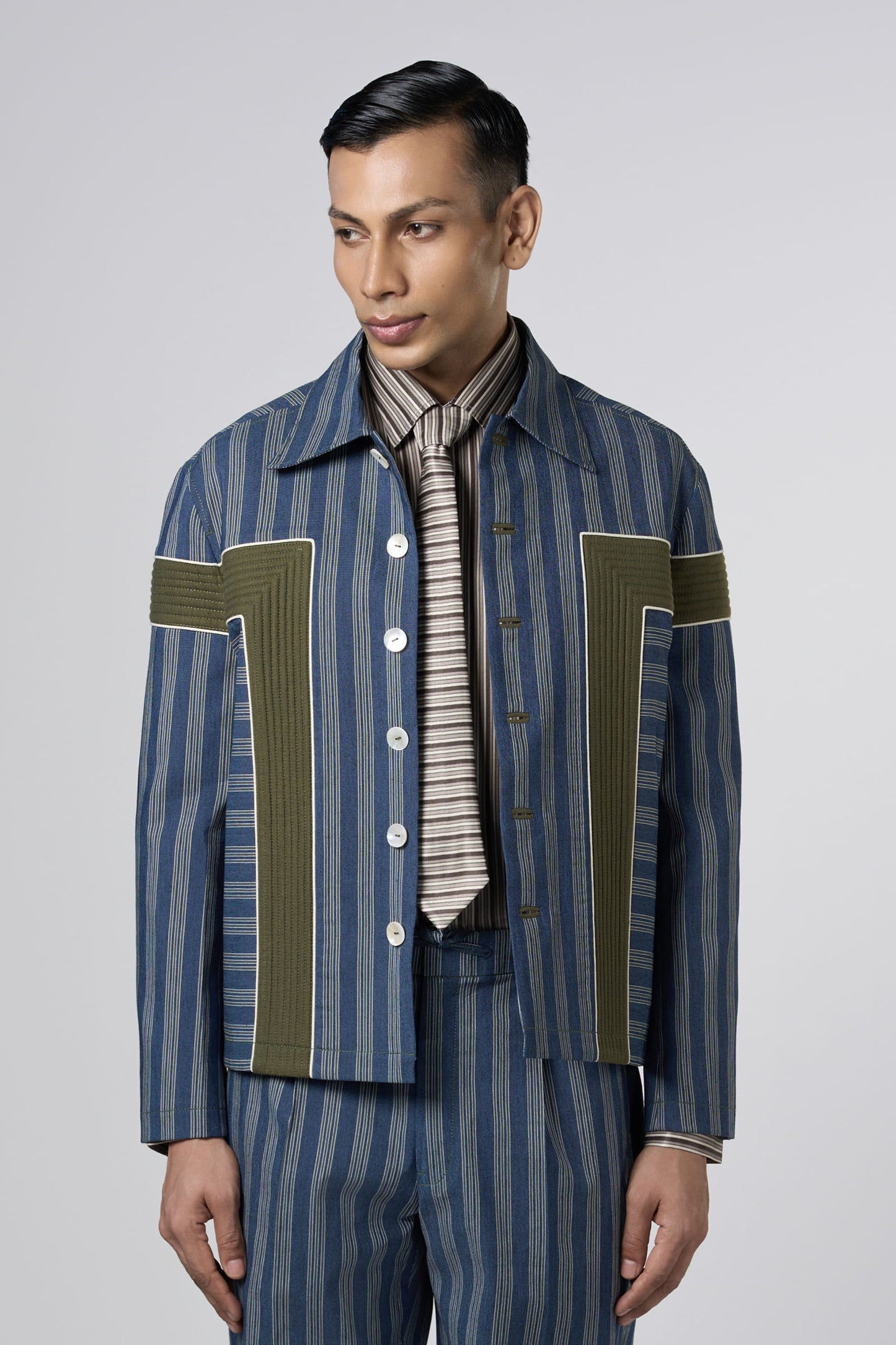 Structure Striped Denim Jacket – lineoutline
