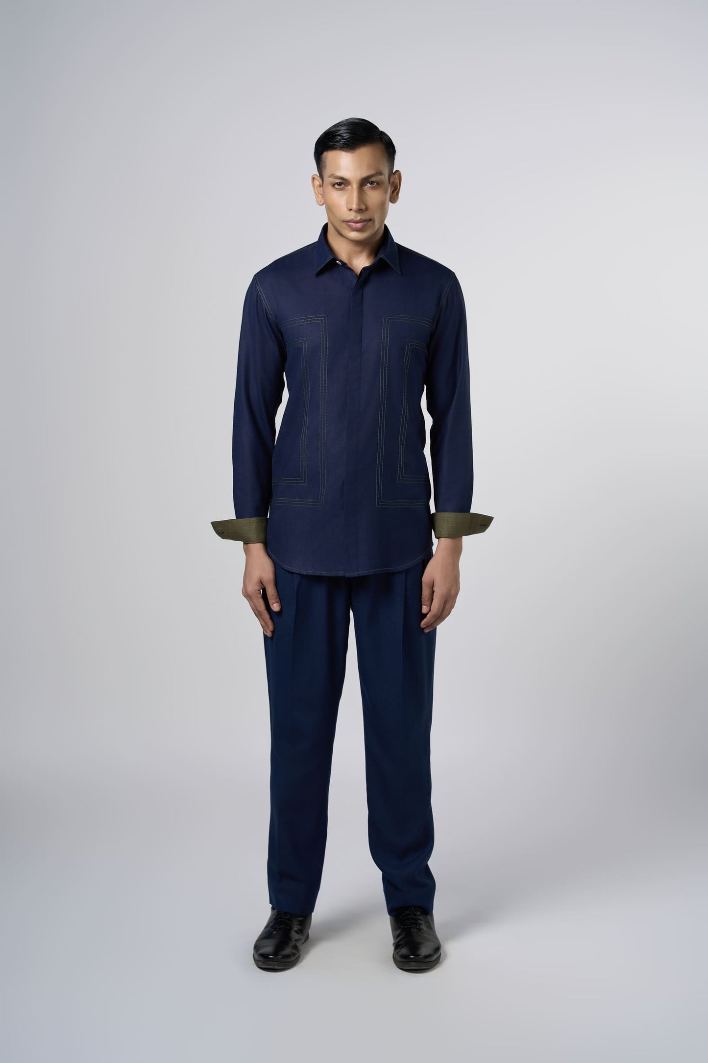 Navy Blue Contrast Stitch  Shirt