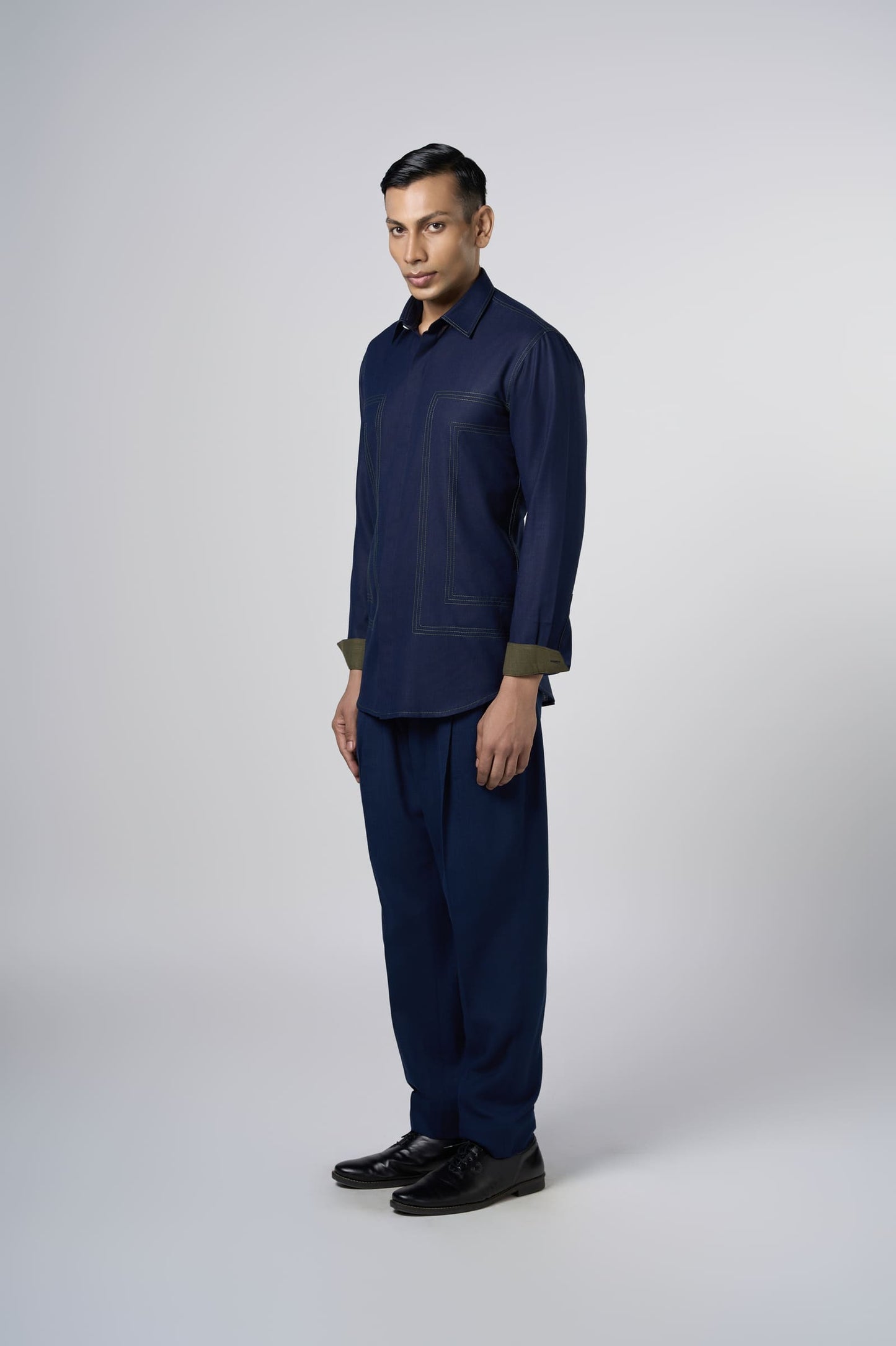 Navy Blue Contrast Stitch  Shirt