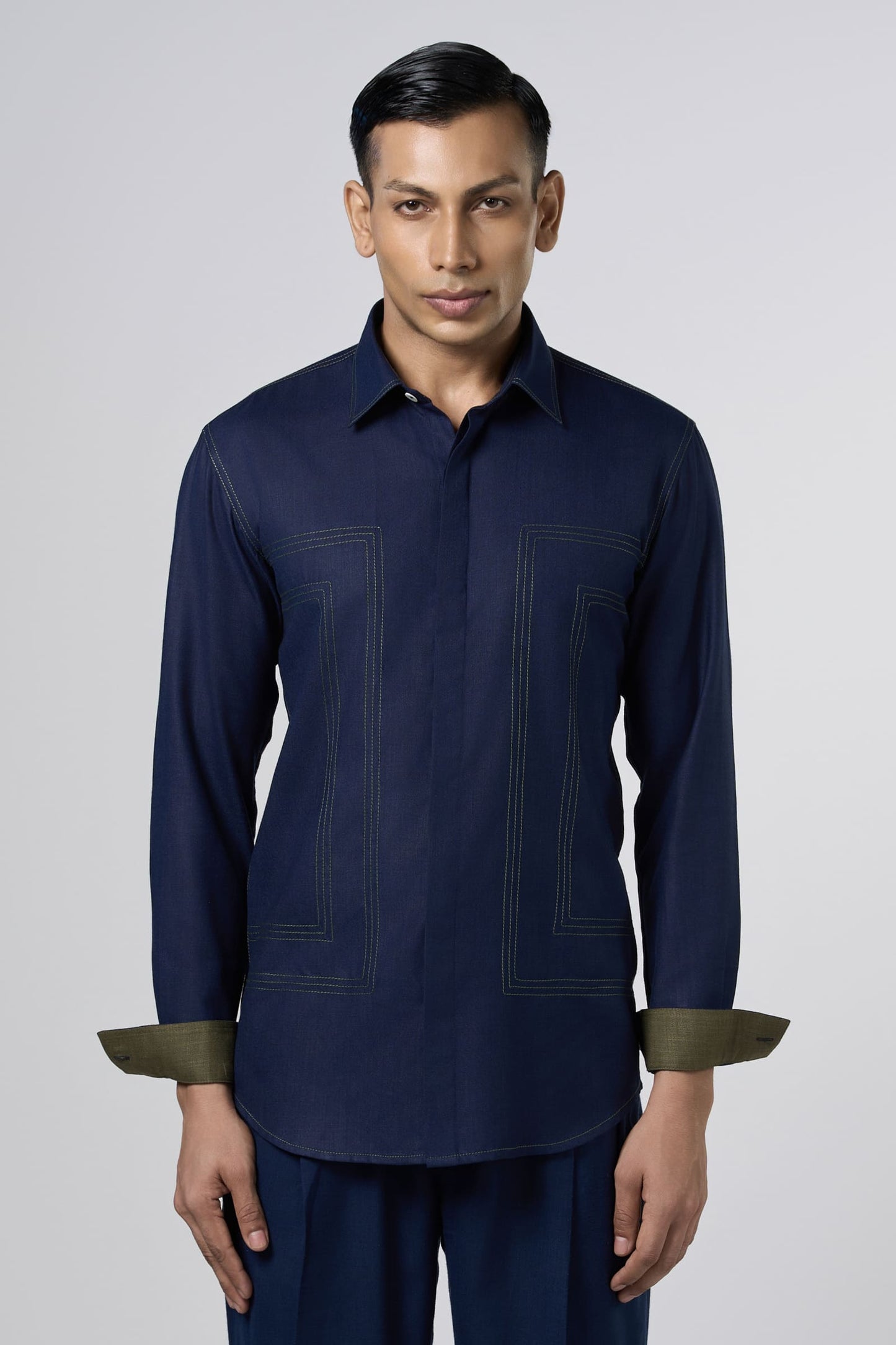 Navy Blue Contrast Stitch  Shirt