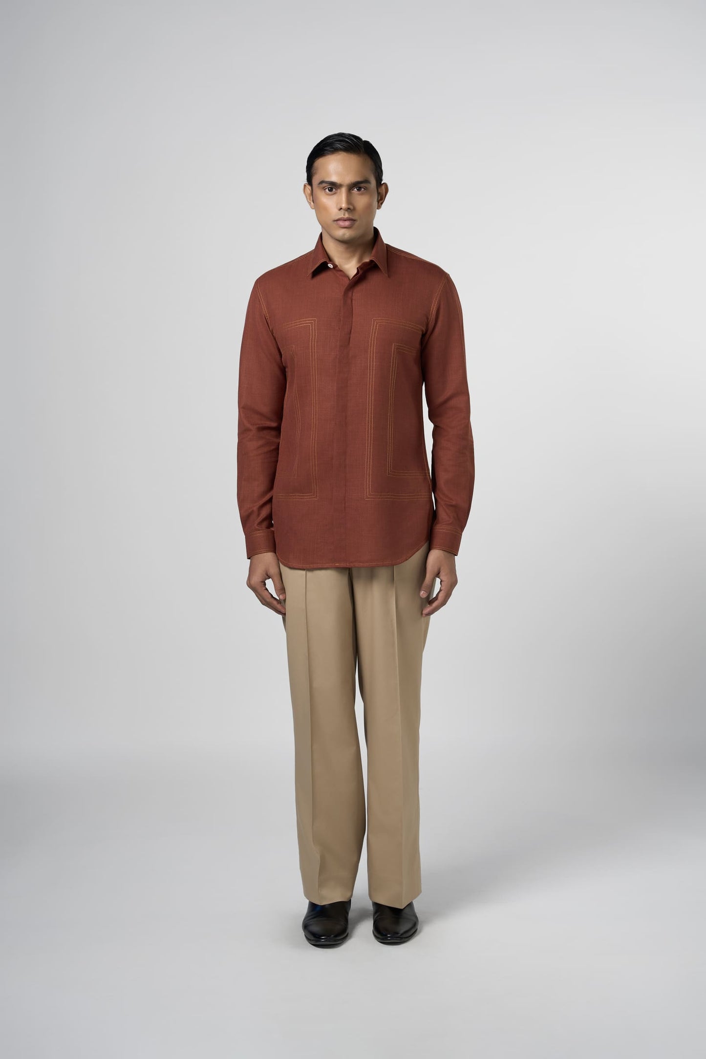 Rust Contrast Stitch Shirt