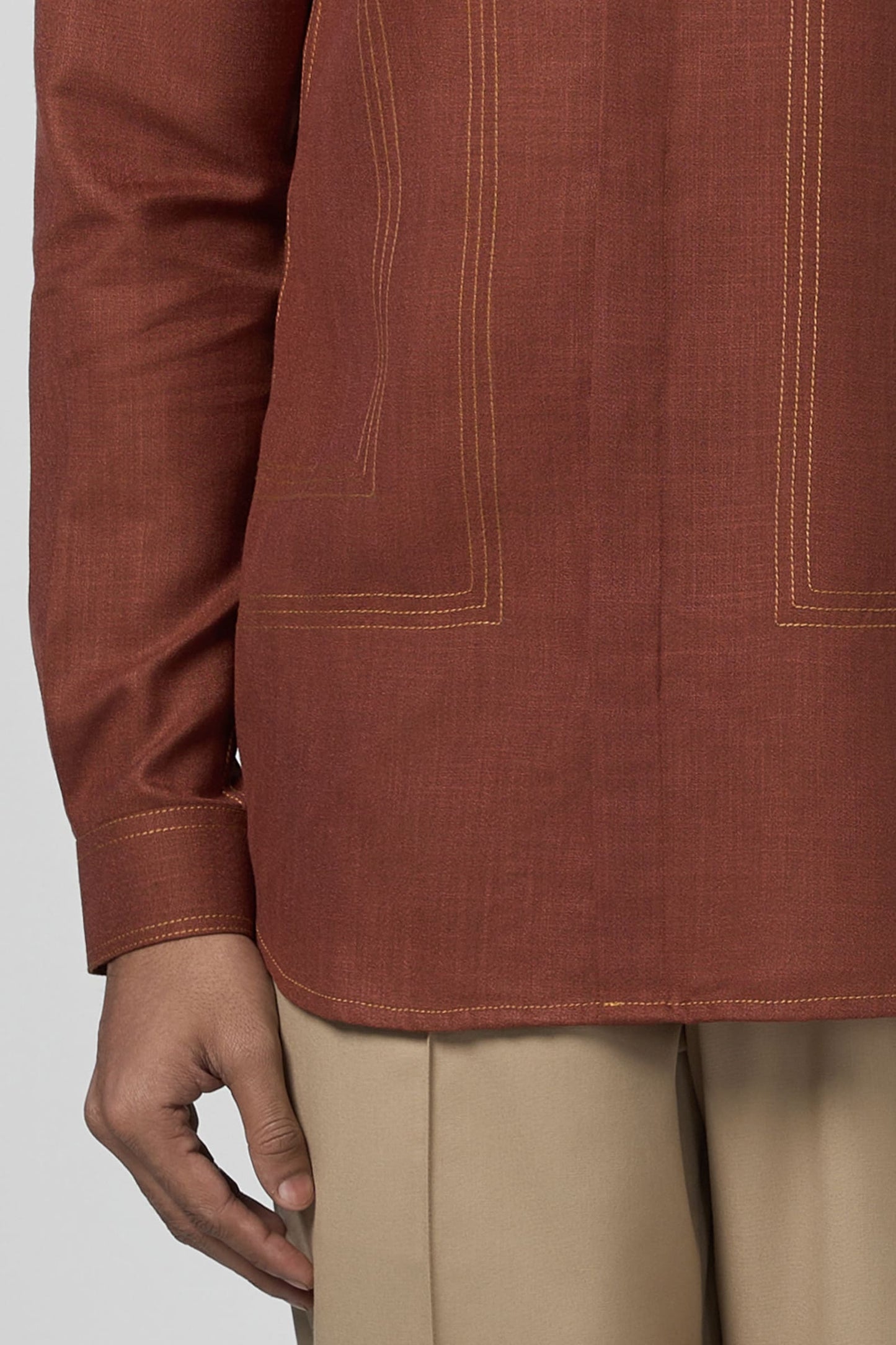 Rust Contrast Stitch Shirt