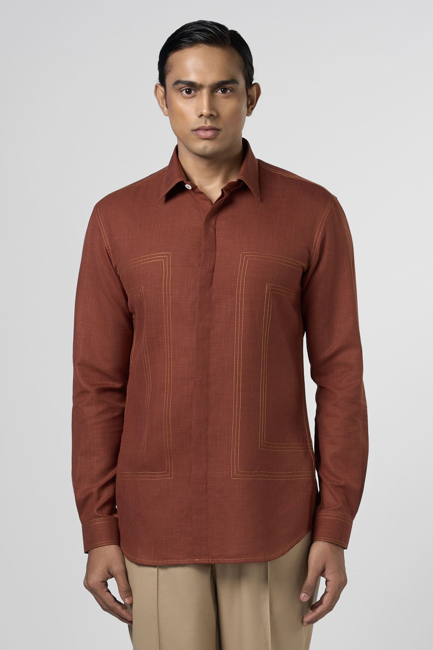 Rust Contrast Stitch Shirt