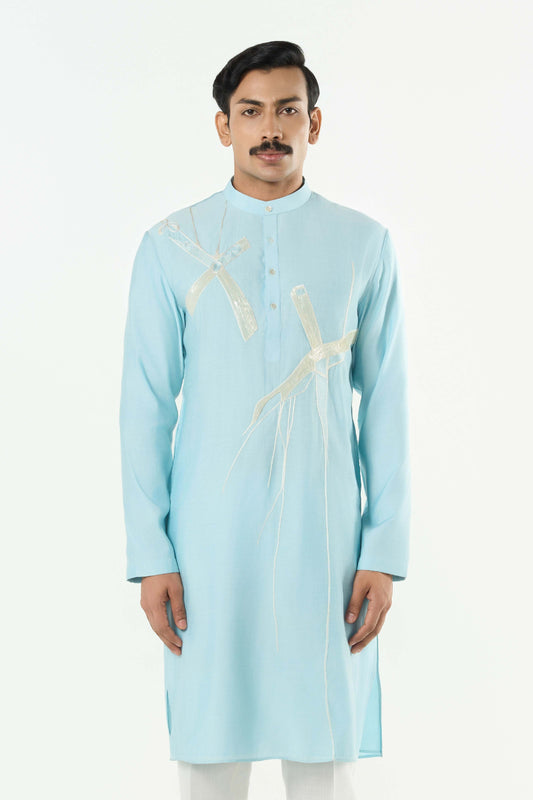 Axis Embroidered Kurta - Pastel Blue