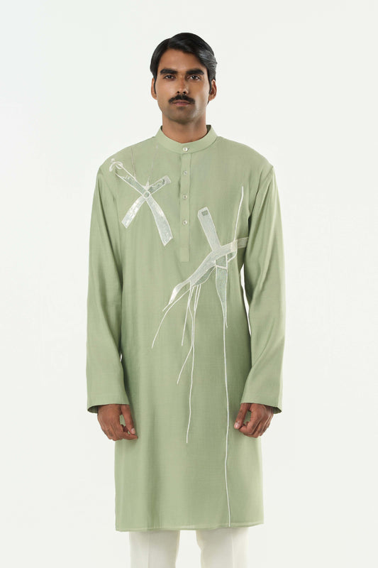 Axis Embroidered Kurta - Sage Green
