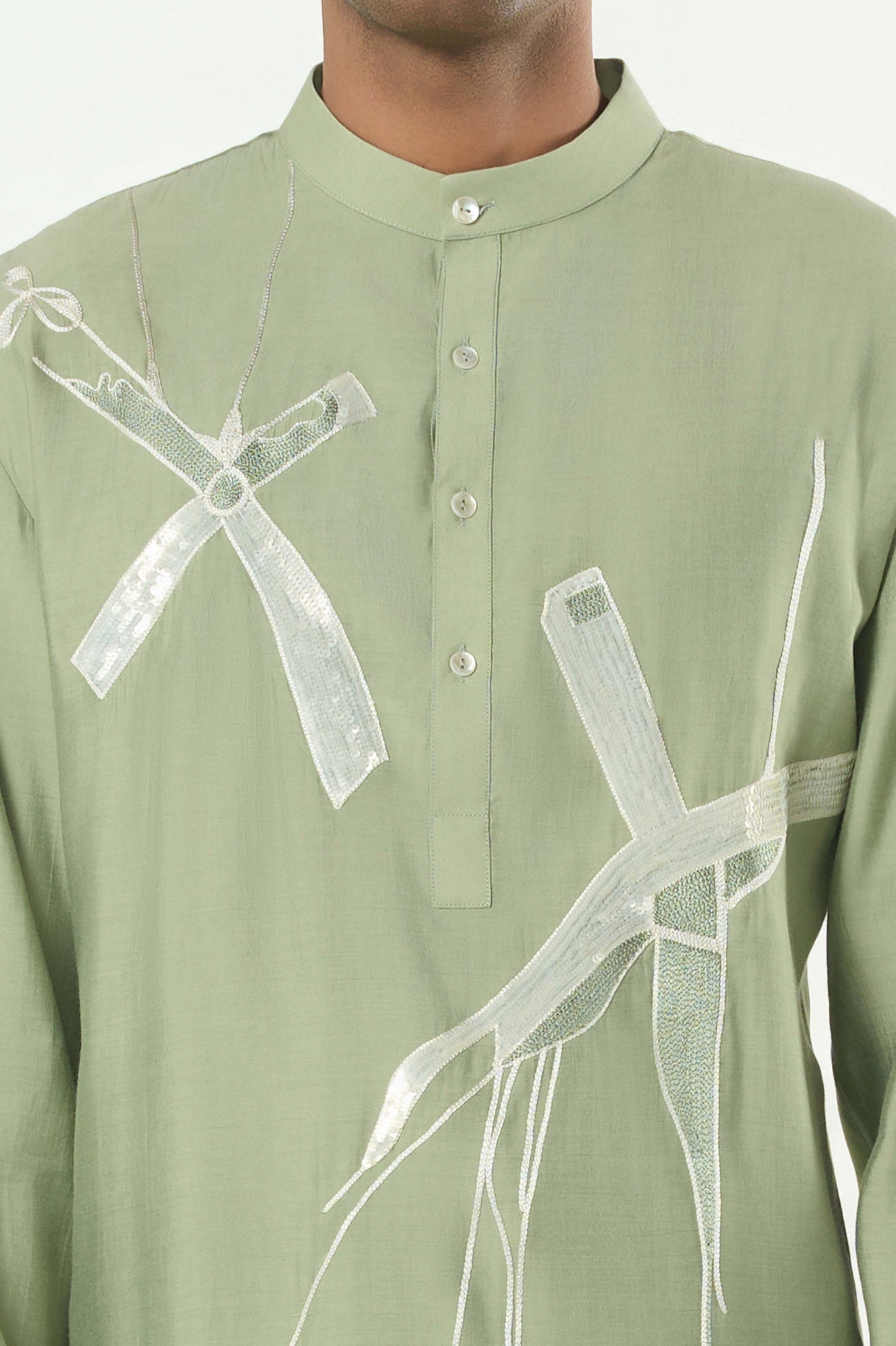 Axis Embroidered Kurta - Sage Green