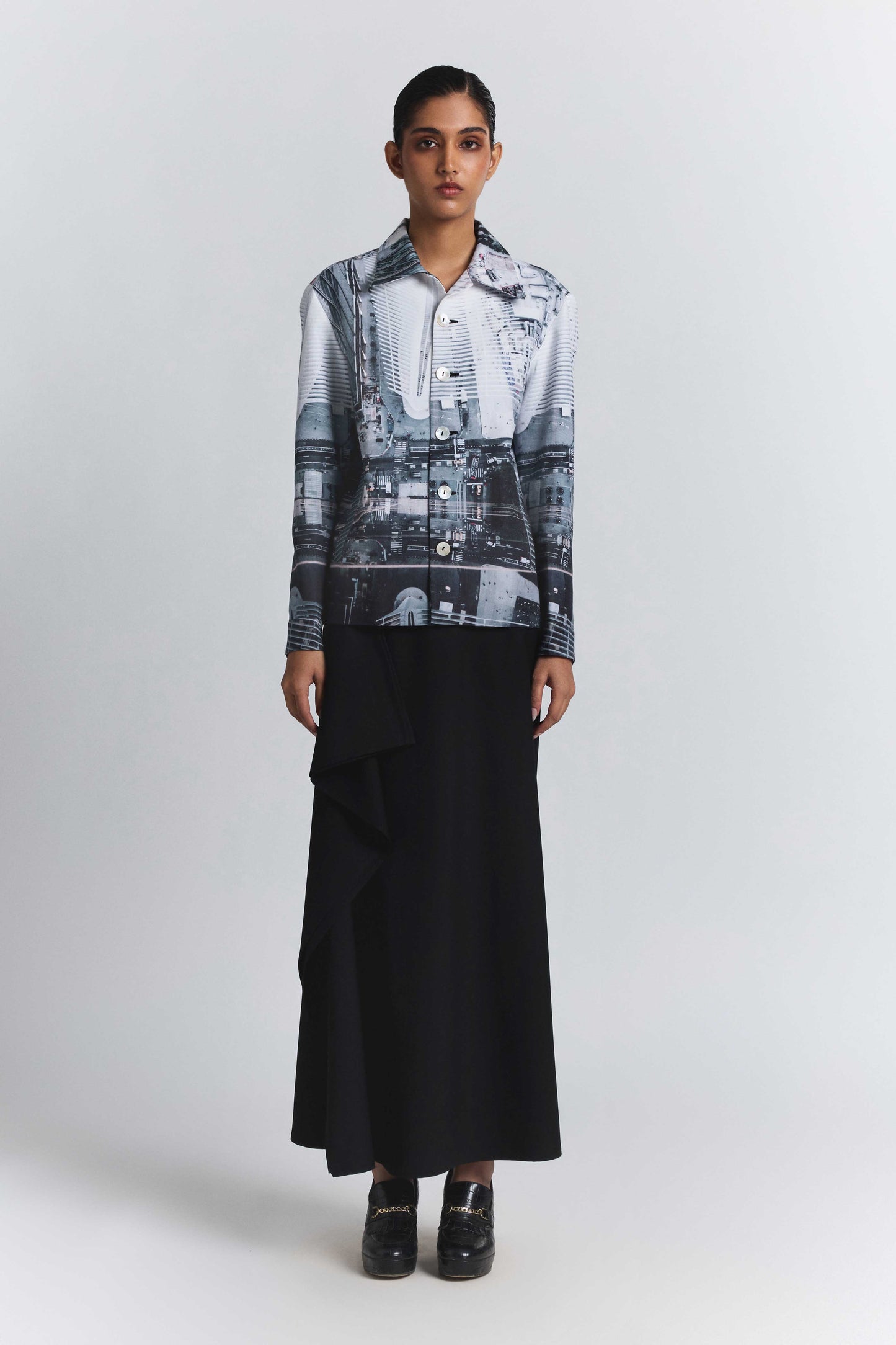 City Perspective Print Shacket