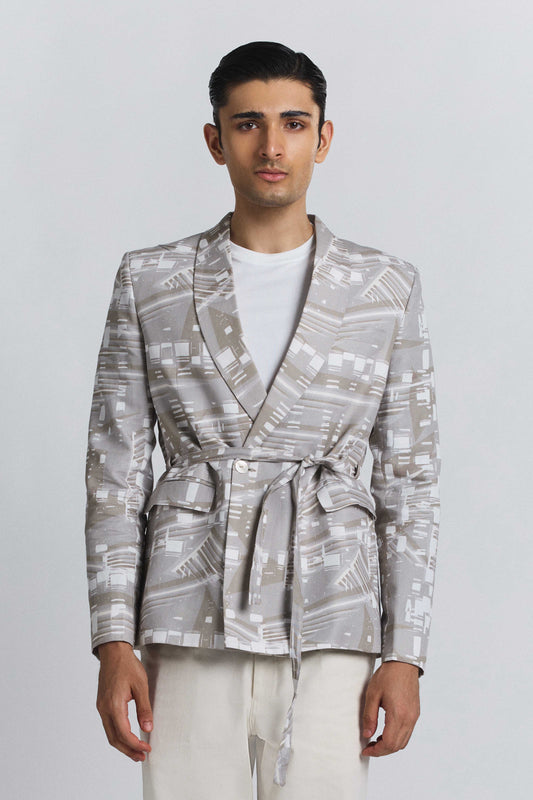 Contour Grid Belted Blazer