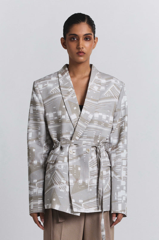 Contour Grid Belted Blazer