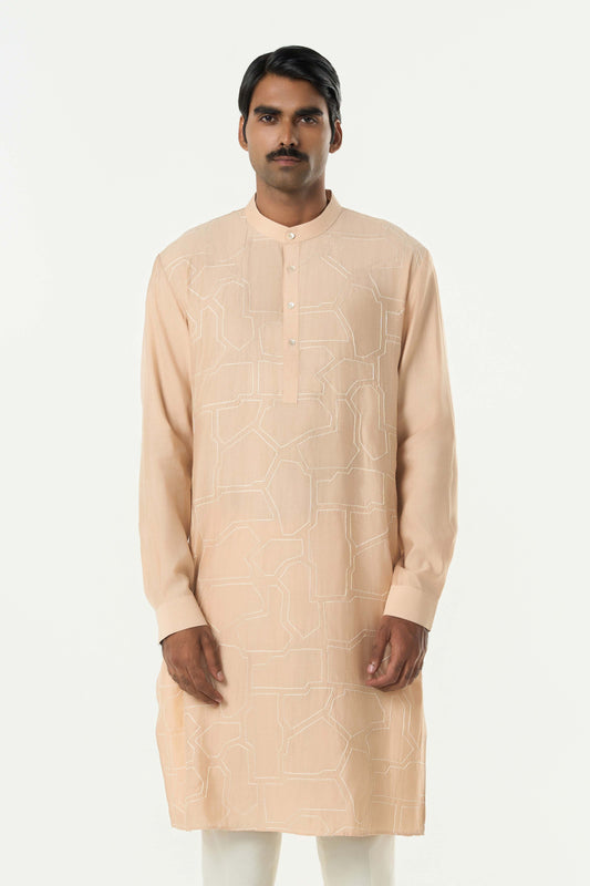 Geo Block Kurta - Beige