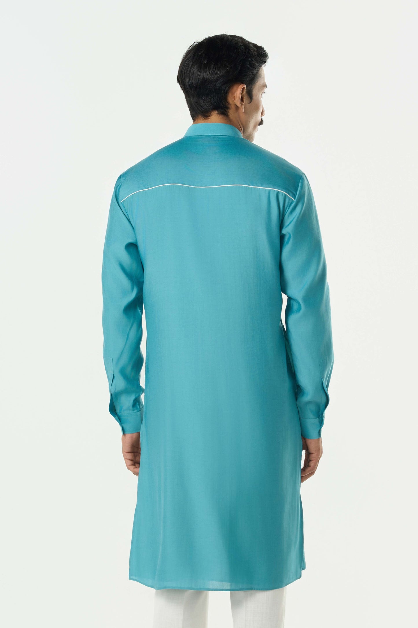 Geo Block Kurta - Teal Blue
