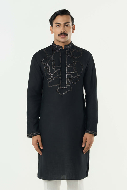 Geo Frame Kurta - Black