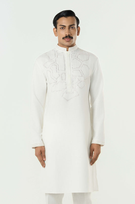 Geo Frame Kurta - Off White