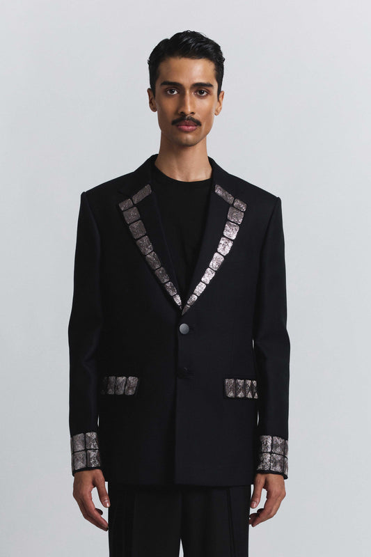 Grid Alloy Embellished Blazer