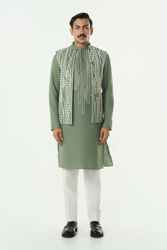 Grill Grid Bandi Jacket Set - Sage green