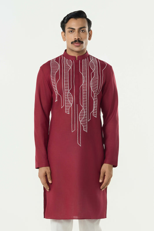 Grill Grid Kurta - Maroon