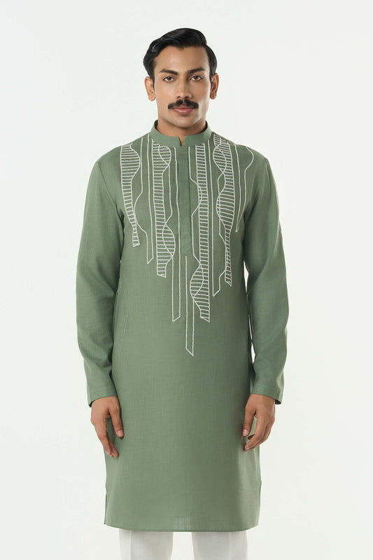 Grill Grid Kurta - Sage Green