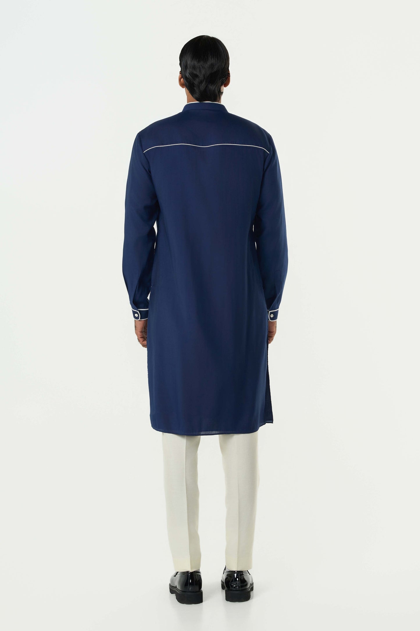 Meta Grid Kurta - Navy Blue