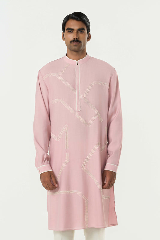 Meta Grid Kurta - Pastel Pink