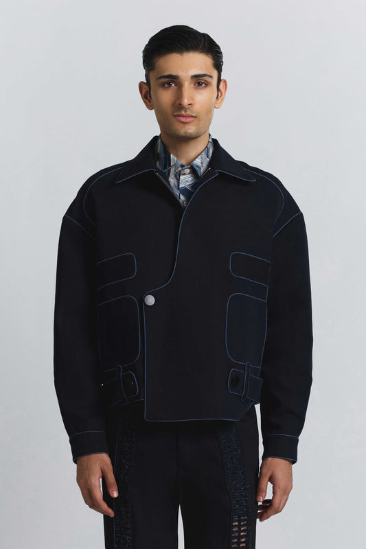 Navy Piping Bomber Jacket