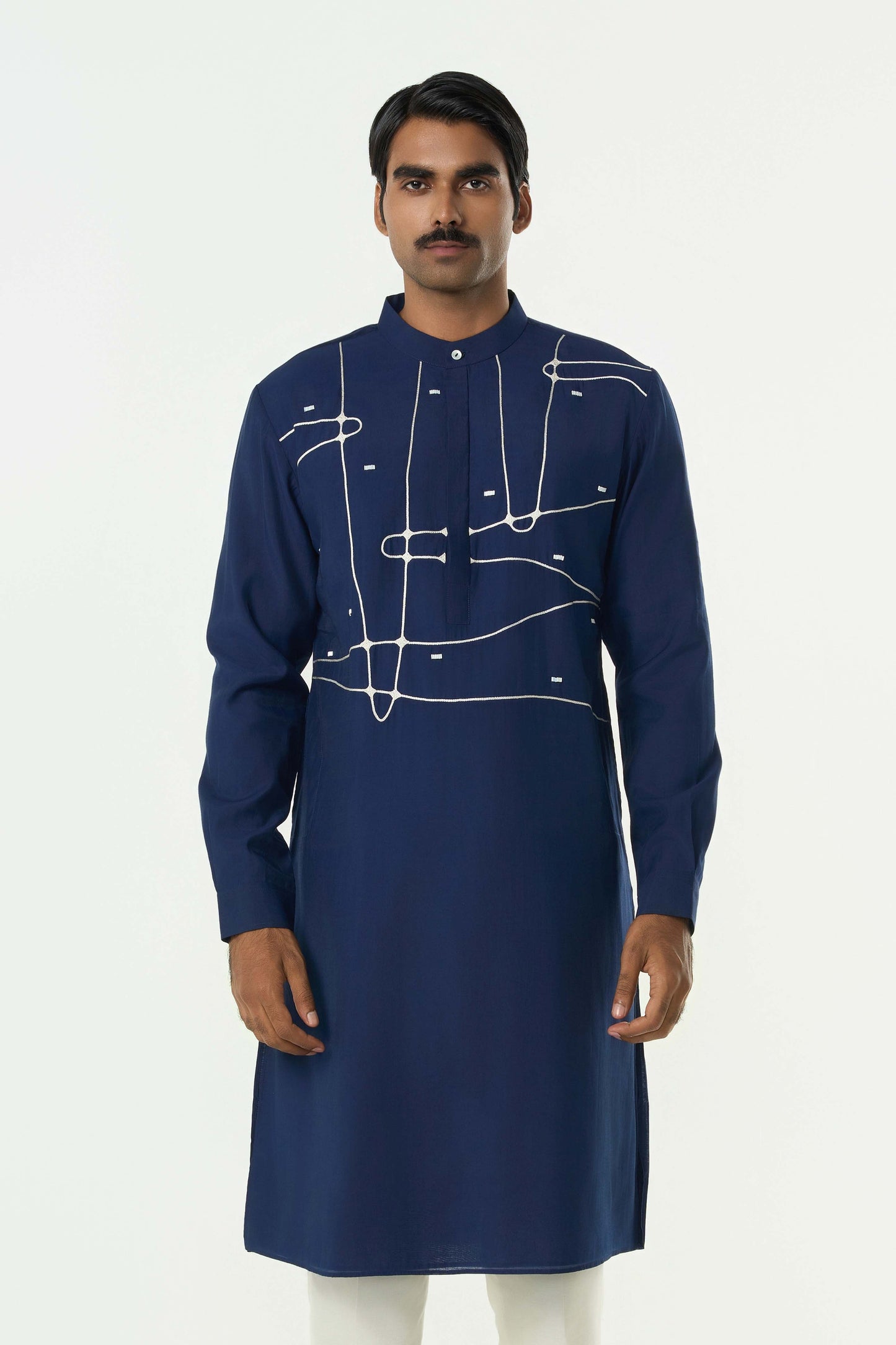Pixel Warp Kurta - Navy Blue
