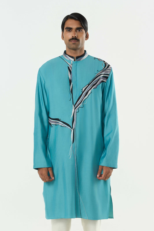 The Abstract Kurta - Teal Blue