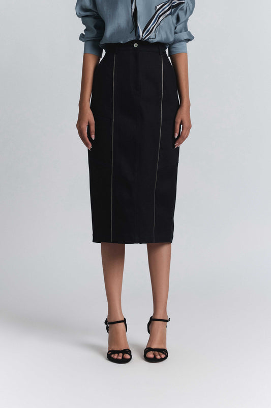 Torque Denim Midi Skirt