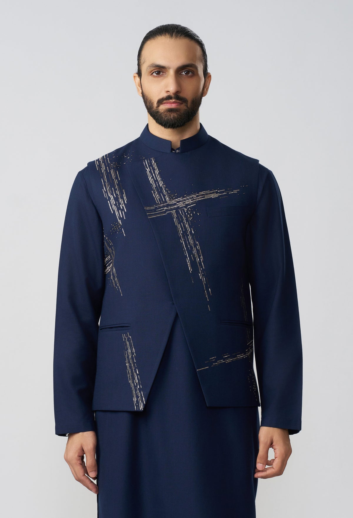 Crosshatch Pitta Bandi Jacket Set - Navy Blue
