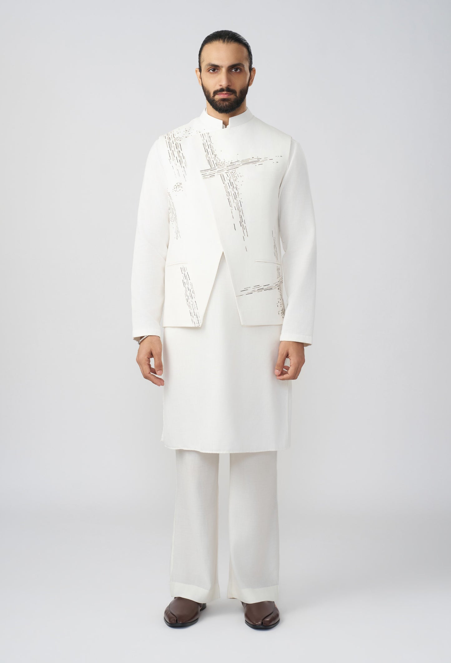 Crosshatch Pitta Bandi Jacket Set - Off White