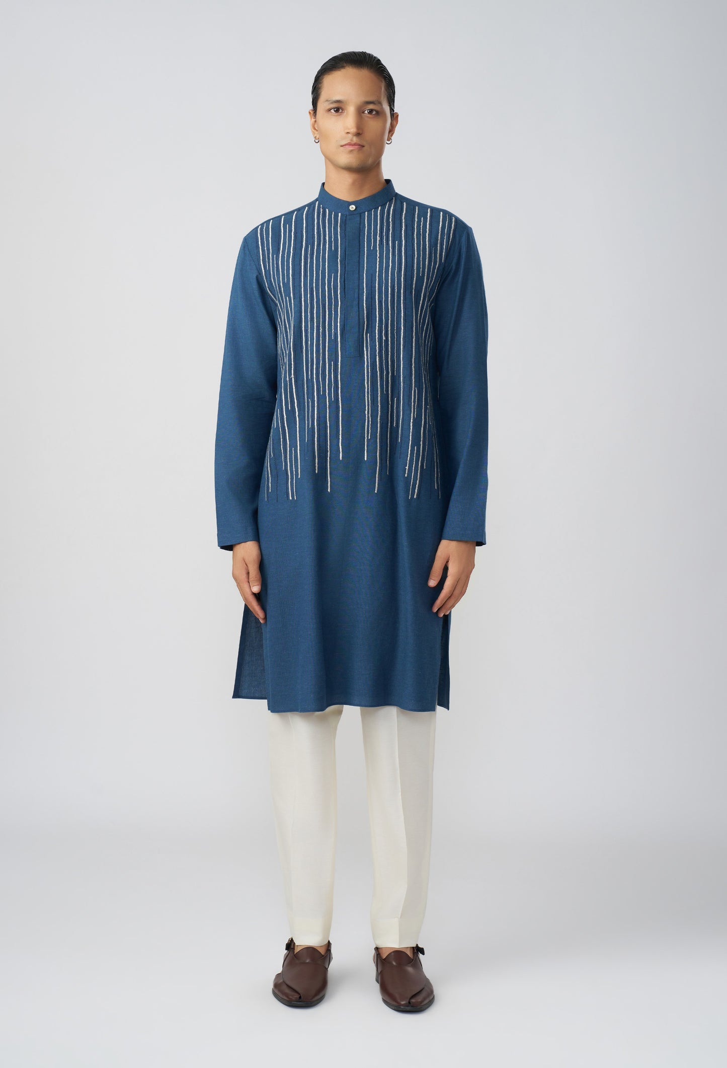 Fall Line Kurta - Navy Blue